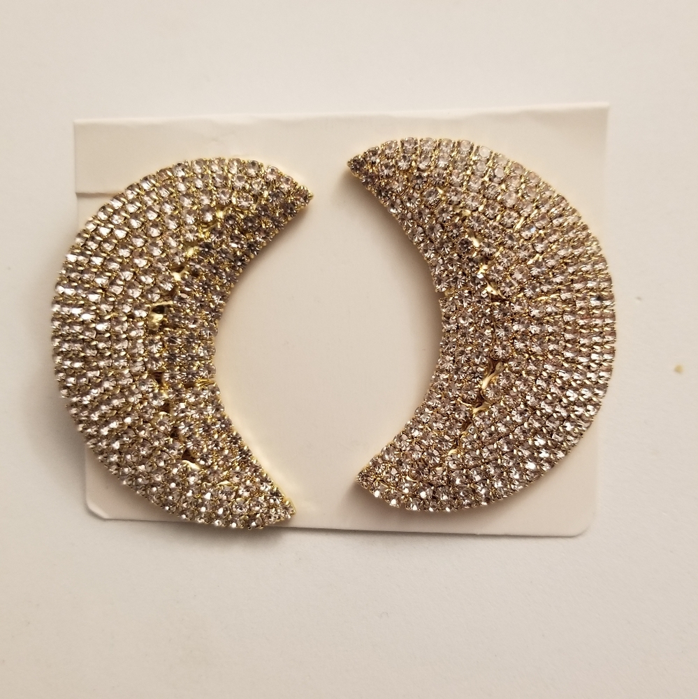 Big Rhinestone Moon Earrings - Picture 4 of 5